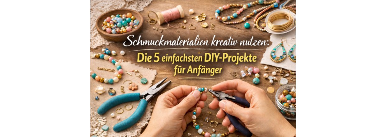 Traditioneller DIY-Schmuck mit Perlen und goldenen Armreifen auf einem Holzhintergrund 