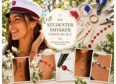 Studenter-smykker i r�de og bl� farver, lav dem selv!