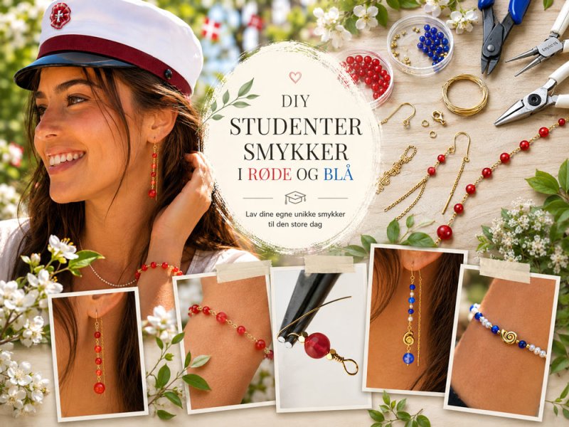 Studenter-smykker i r�de og bl� farver, lav dem selv!