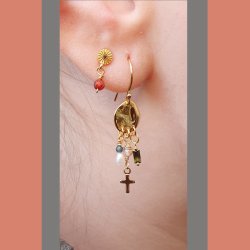 Pendant, uneven surface with 4 holes, shiny, gold-plated silver, 2pcs