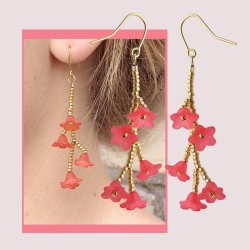 Acrylic flowers, red, 9x5mm, 10pcs.