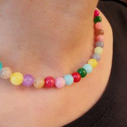 Jade-Perle, klar, ganzer Strang, gemischte Farben, rund, 8 mm, ca. 42 Stk.