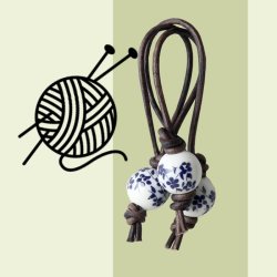 Porzellanperle, blau-wei&szlig; mit Blumen, 10 mm, 2 Stk