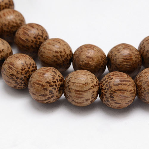 Coconut bead, brown with stripes, round, 11-12x10mm, 6pcs.