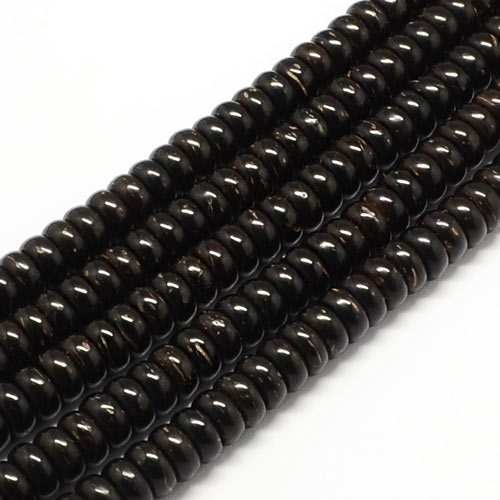 Coconut bead, very dark brown, roundel, 7x4mm, 20pcs.