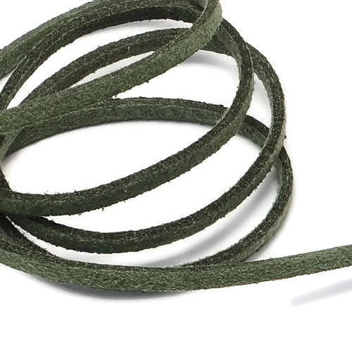 Suede, artificial, army green, 3x1.4mm, 2 meter