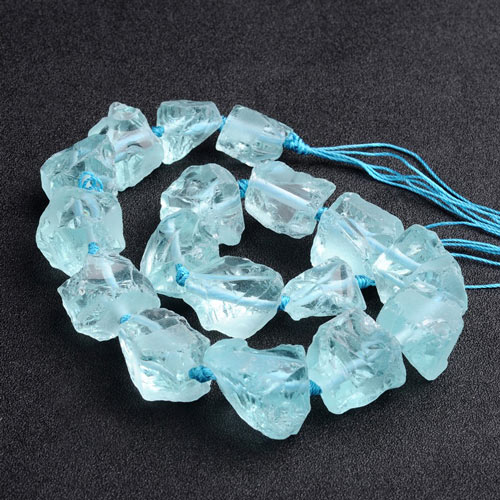 Aquamarine, imitation, strand, large raw nuggets, ca. 25x20x15 mm, ca. 16pcs