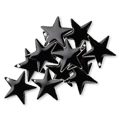 Enamel star, black, silver border, 17mm, 2pcs.