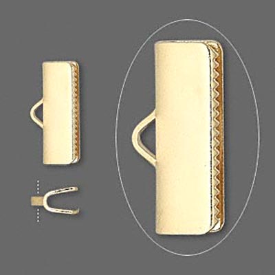 Ribbon crimp end, gilded brass, 16mm, 4pcs.