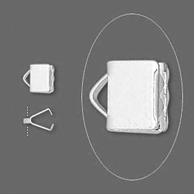 Ribbon crimp end, silver-plated brass, 6mm., 6pcs.