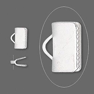 Ribbon crimp end, silver-plated, width 10mm., 4pcs.