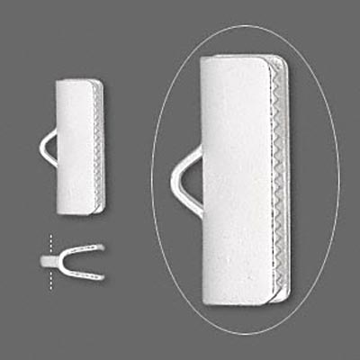 Ribbon crimp end, silver-plated, 16mm., 4pcs.