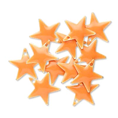 Enamel star, light orange, silver border, 12mm, 4pcs.