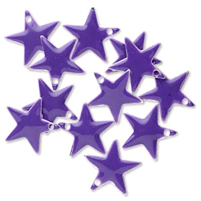 Enamel star, dark purple, silver border, 12mm, 4pcs.