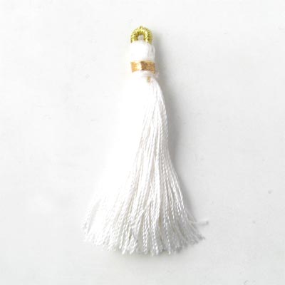 Tassel, white with golden eye, 45mm, 1pc.