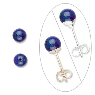 Lapis lazuli, half-drilled, round bead, 6mm, 2pcs.