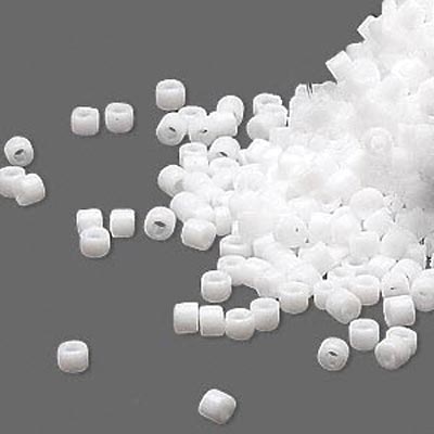 Delica, size #11, pure white glass bead, opaque, 1.1x1.7mm.
