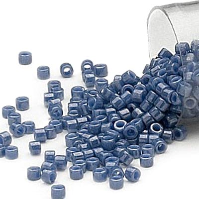 Delica, size #11, denim blue glass bead, opaque, 1.1x1.7mm.