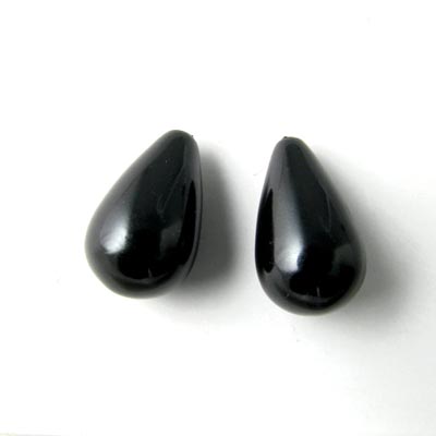 Shell pearl teardrop, black, 15x9mm, half-drilled.
