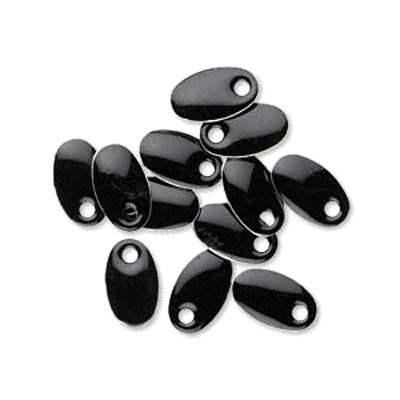 Enamel charm, black, oval-shaped, 10x6mm, 6pcs.