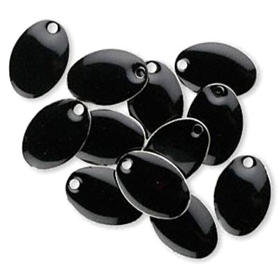 Enamel charm, black, oval-shaped, 14x9mm, 4pcs.