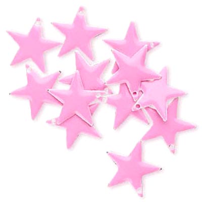 Enamel star, pink, silver border, 17mm, 2pcs.