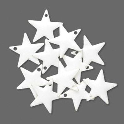 Enamel star, white, silver border, 12mm, 4pcs.