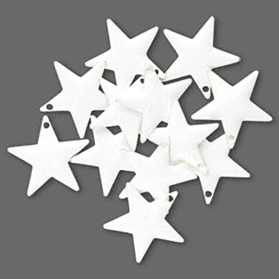 Enamel star, white, silver border, 17mm, 2pcs.