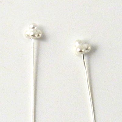 Headpin with 4 balls, sterling silver, shiny, 45x0,5mm. 4pcs.