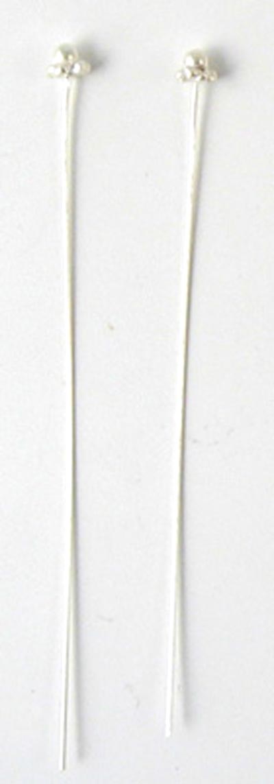 Headpin with 4 balls, sterling silver, shiny, 45x0,5mm. 4pcs.