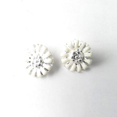 Enamelled marguerite, silver/white, 10.5mm, 2pcs.