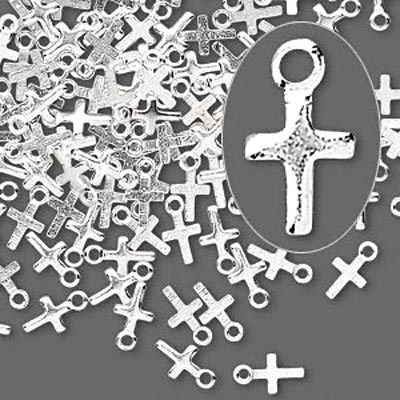 Silver-plated, small cross pendant with eye, 7x6mm, 10pcs.