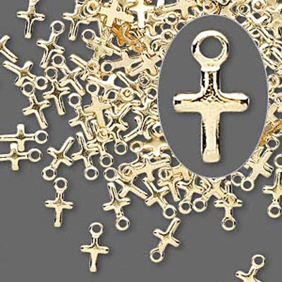 Gilded brass, small cross pendant wit eye, 7x6mm, 10pcs