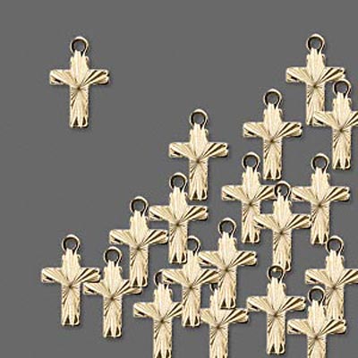 Gilded cross with facets and eye, 9x7mm, gilded brass, 6pcs.