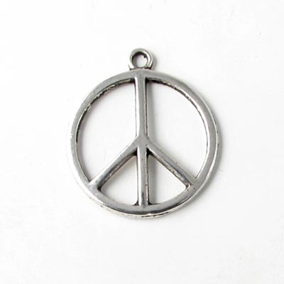 Pendant, peace sign, metal-coloured, ca. 24mm, 2pcs.