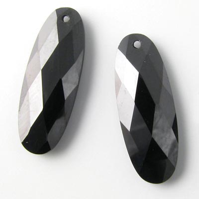 Zirconia, oval, flat, black, 22x8mm, 2pcs.