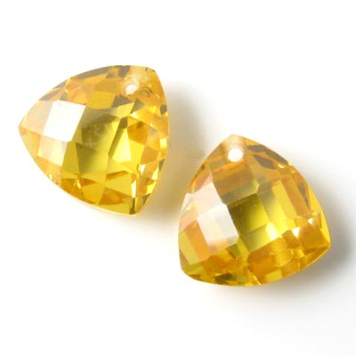 Zirconia, triangle, golden yellow, 12x12mm, 2pcs.