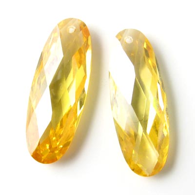 Zirconia, flat, oval, golden yellow, 22x8mm, 2pcs.