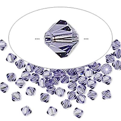 Preciosa crystal, tanzanite, faceted bicone, 4mm.