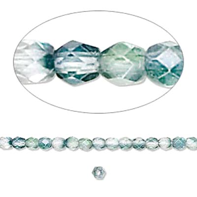 Glass, two-tone, green/blue, facetted, 3mm, ca. 133pcs.
