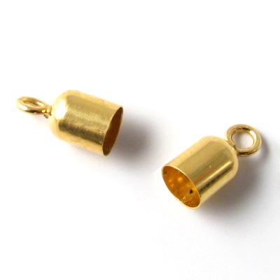 Cord end, gold-plated silver, glue-in ends, with 4mm hole, 2pcs.