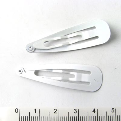 Hair clip, white painted metal, 50x13mm, 4pcs.