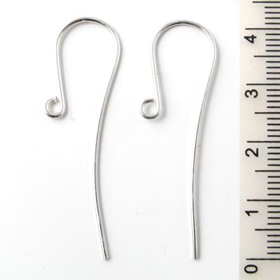 Earwires, long, with loop, sterling silver, 42x12x0.9mm