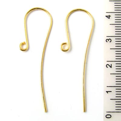 Earwires, extra long with loop, gold-plated silver, 42x12x0.9mm, 2pcs
