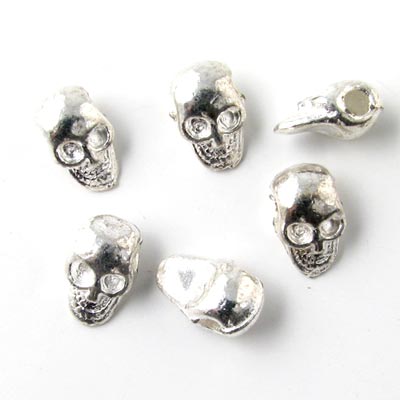 14pcs., silver-coloured bead, skull, 7x11mm,