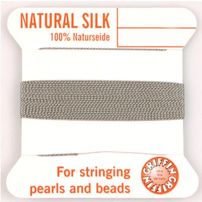 Silk beading thread, grey, for pearl necklaces, 0.7mm, 2m