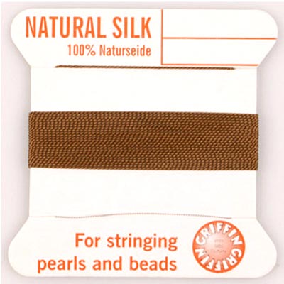 Silk beading thread, brown, for pearl necklaces, 0.7mm, 2m