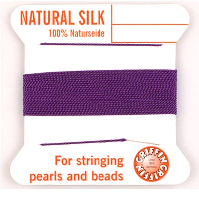 Silk beading thread, purple, for pearl necklaces, 0.7mm, 2m