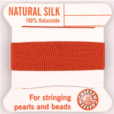Silk beading thread, coral, for pearl necklaces, 0.7mm