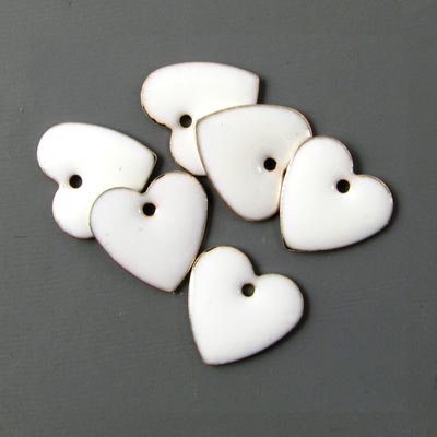 enamel heart, white/silver w. hole, 12mm, 4pcs.